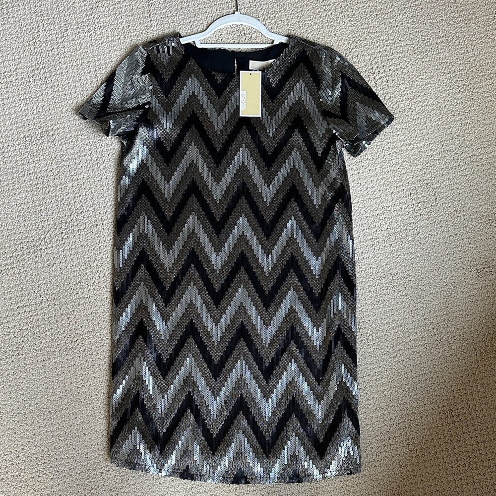 Michael Kors Silver and Black Sequin Mod t shirt dress